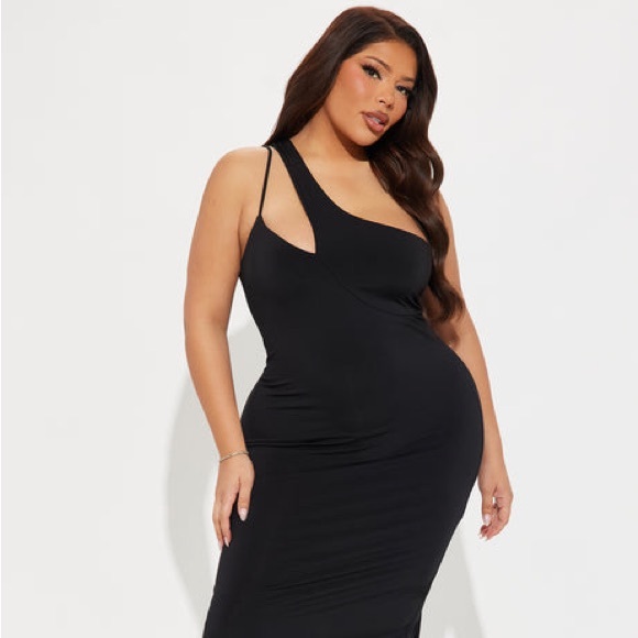 ~Elegant One-Shoulder Black Bust Lined Evening Dress~ - Picture 4 of 15